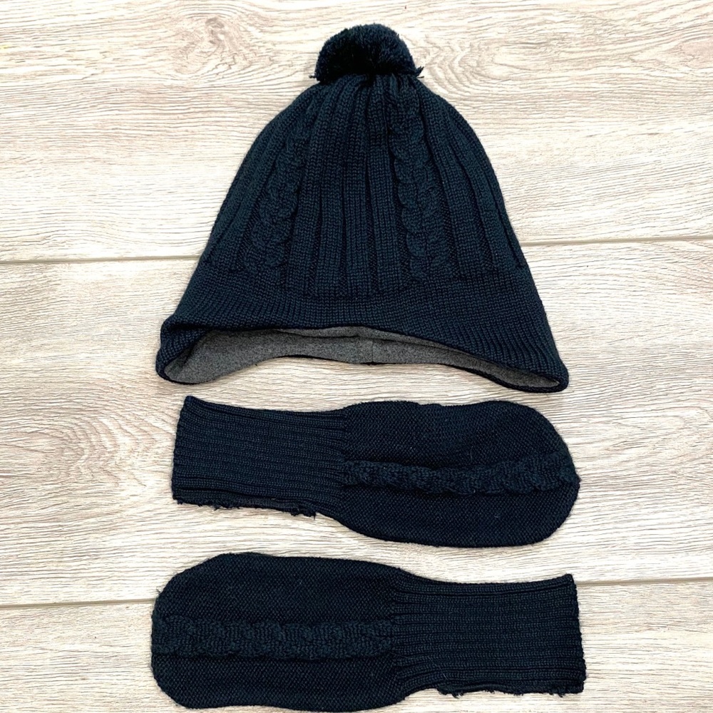 Jacadi navy blue knit hat and mittens Sz 6/8